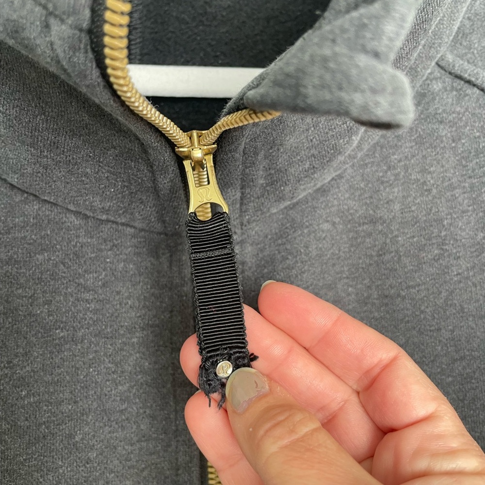 Lululemon "Radiant" Heathered Black Gold Accents Thick Funnel Neck Zip-Up Jacket - Picture 8 of 17